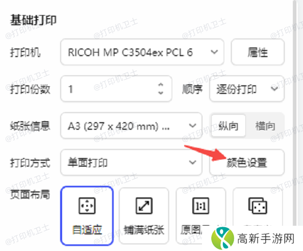 在应用程序中设置黑白打印